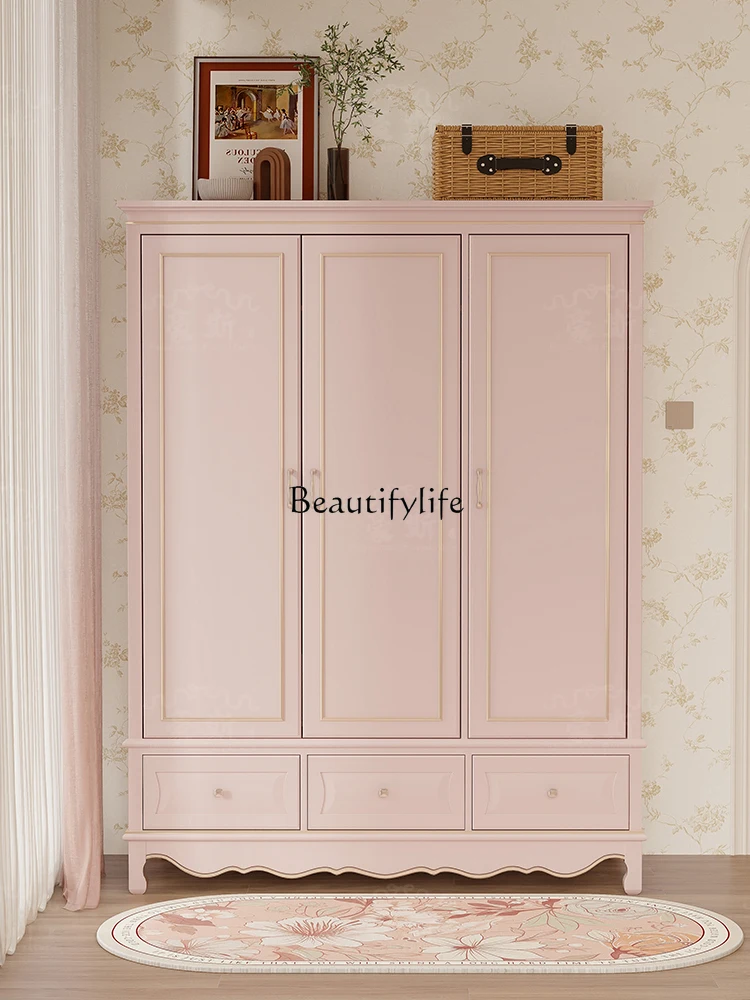 

French cream style wardrobe against the wall simple clothing storage cabinet furniture