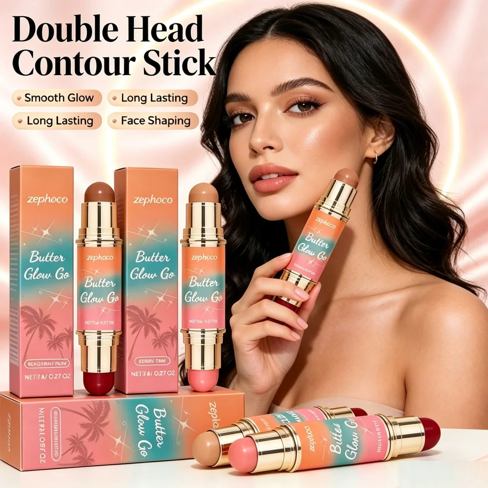 Dual 2 IN 1 Contour Blush Bronzer Stick Multi‑Use Waterproof Long Lasting Smooth Blend Cream Matte Face Sculpting Makeup Stick