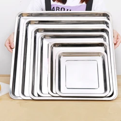 Square Stainless Steel Kitchen Storage Tray Serving Plate for Food Cake Baking Bread Pans Dishes Bakeware Organizer Container