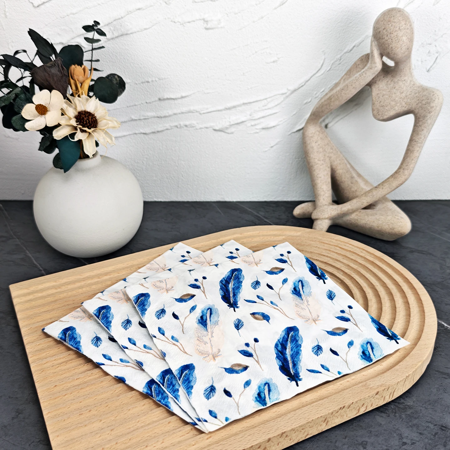 20/50pcs 33*33cm 2ply Retro Blue Feather Paper Napkins Suitable for Themed Parties, Napkins for Table Decorations,Gatherings