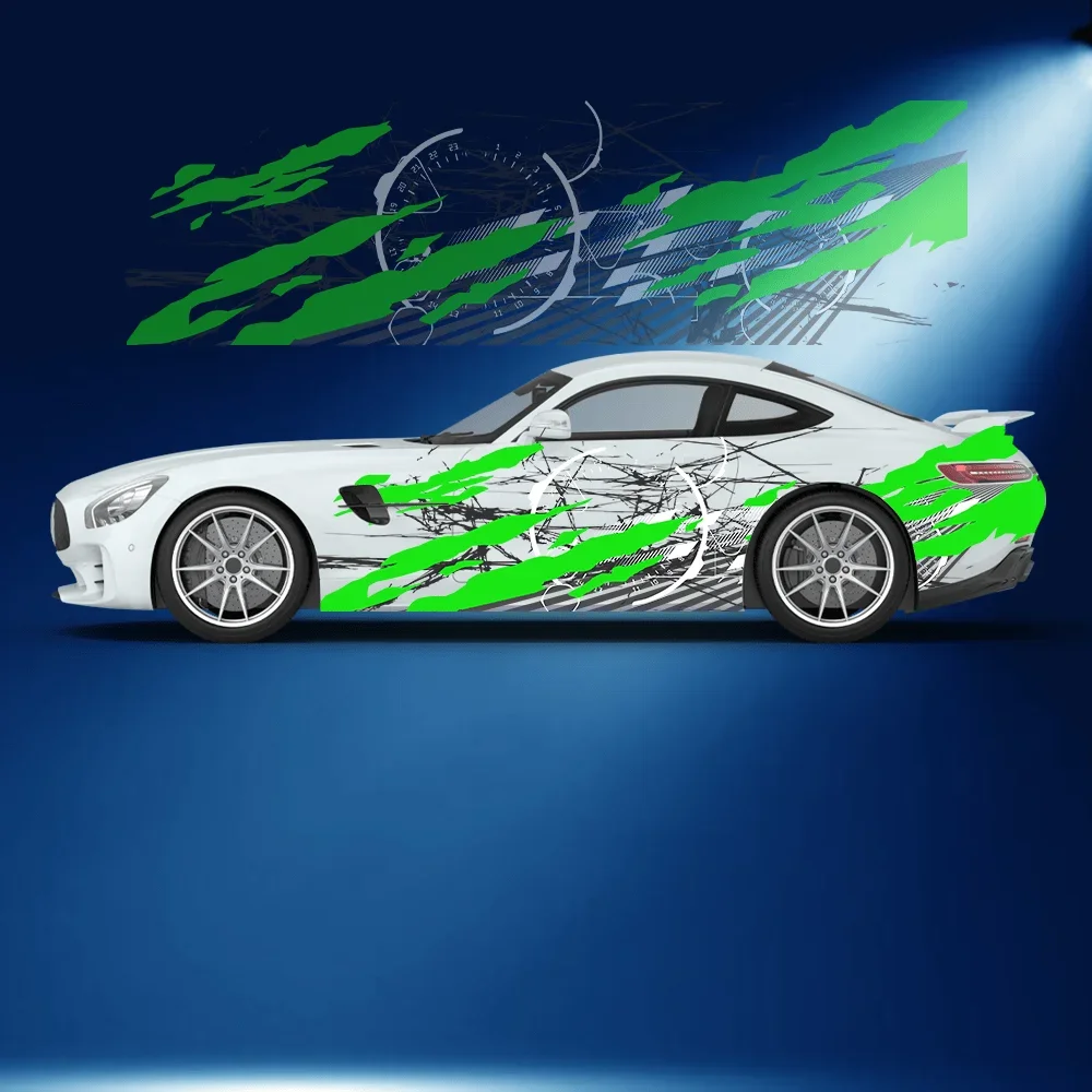Green Irregular Lines Print Car Side Sticker Vinyl Self-adhesive Paper Motorsport Paint Decal Suitable for Truck Suv Decoration