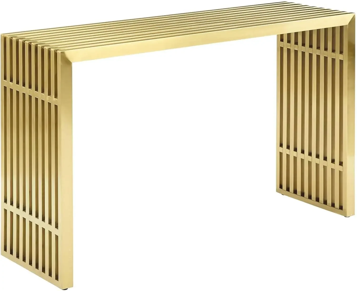 Gridiron Contemporary Modern Gold Stainless Steel Console Table Durable Structure Versatile Form Media Station Console