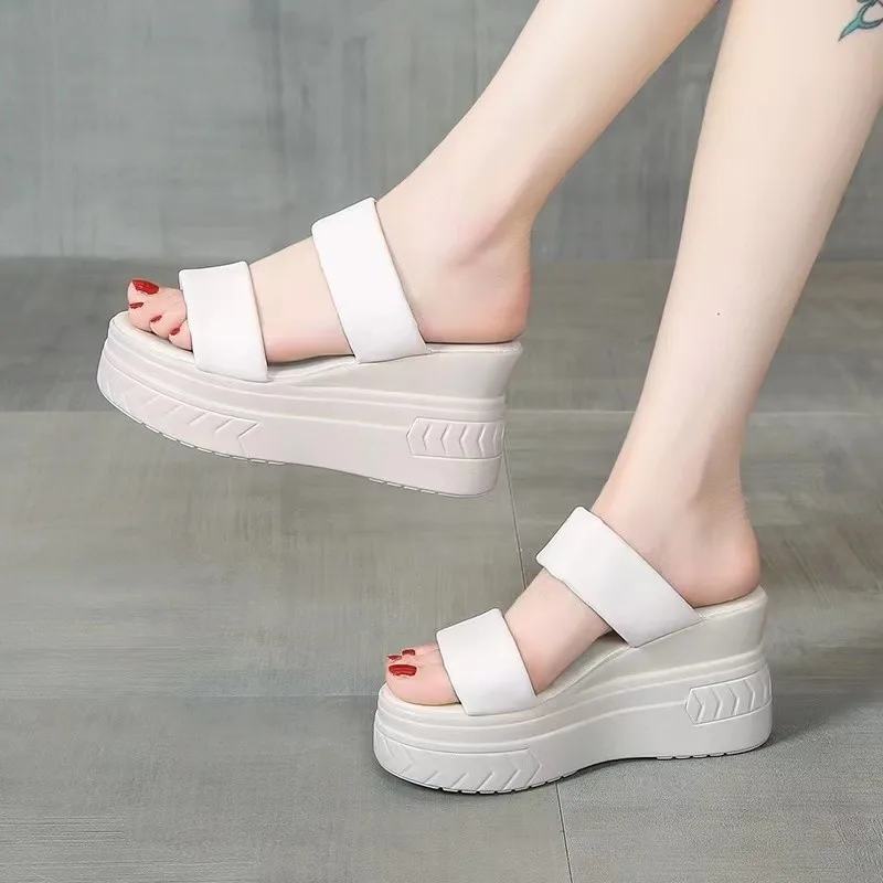 Slippers Casual Beige Heeled Sandals Med Female Shoes On A Wedge Low Slides Summer Clogs Woman Luxury Black 2024 Beach Rome Fabr