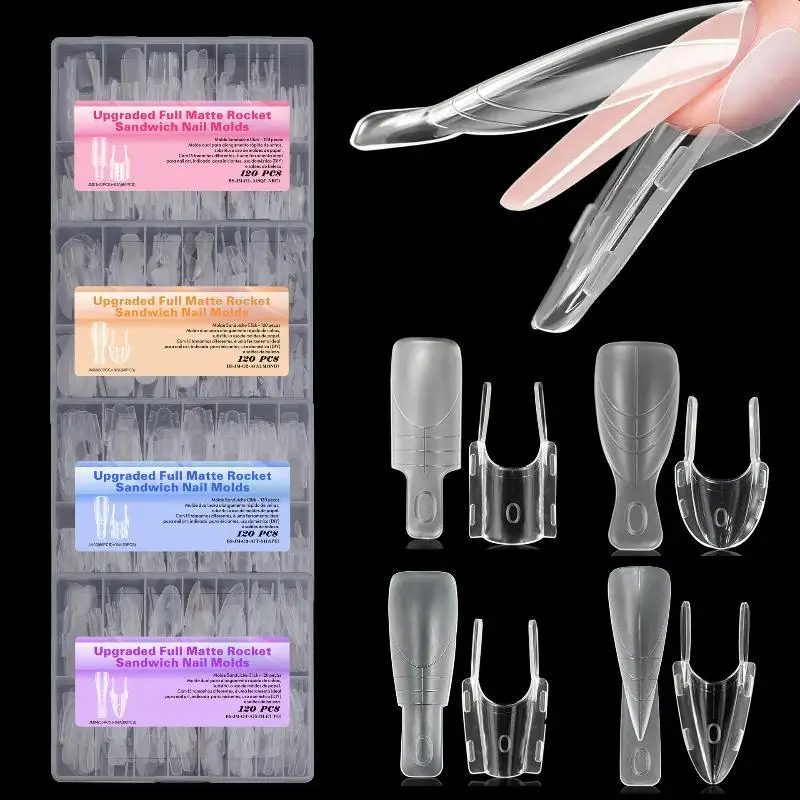 Dual Form Sandwich Nail Extension Mold 120 Pc Per Box Oval Shape No Paper Forms Needed Top Bottom Mold For Salon Nail Art Making
