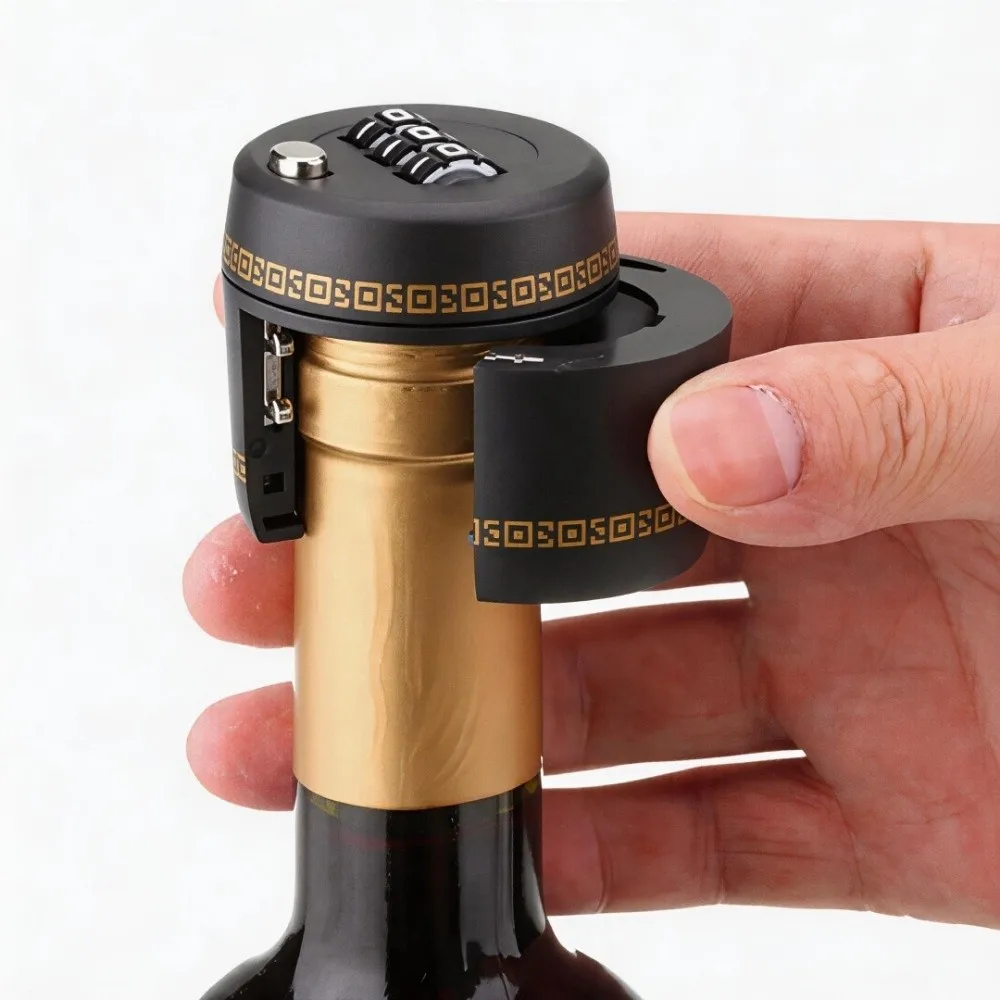 Plastic Wine Bottle Lock Secret 3 Digit Vacuum Wine Stopper Bottle Cap Combination Coded Bottle Cap Password Lock Bar Tool