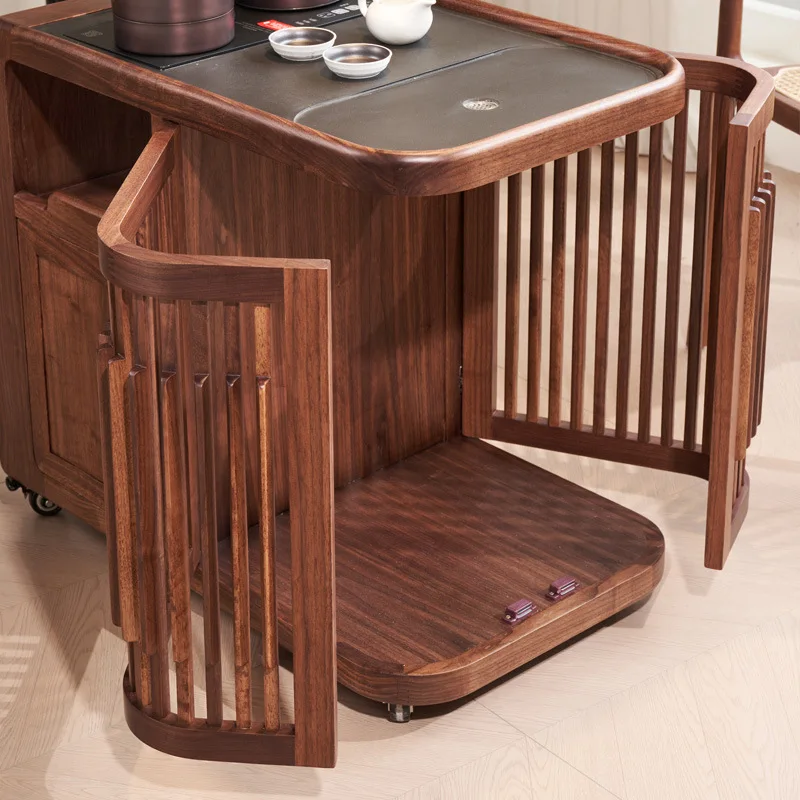 Tavolo mobile in legno massello per soggiorno con armadietto mobile in noce nera