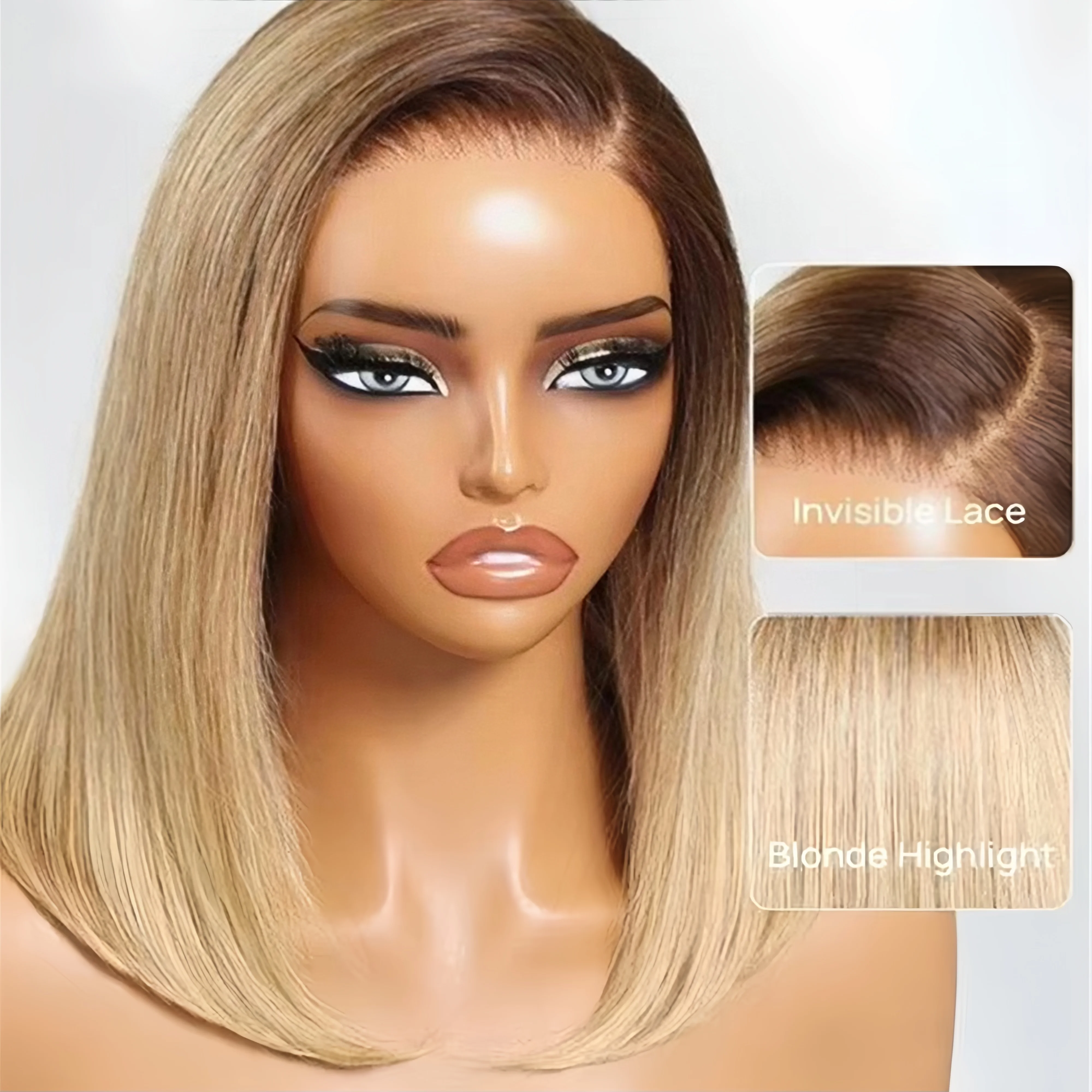 Rosabeauty العسل شقراء تسليط الضوء على بوب شعر مستعار شعر الإنسان مع جذور بنية الجانب جزء مستقيم بوب الباروكات قبل قطع الدانتيل عقدة قبل ابيض