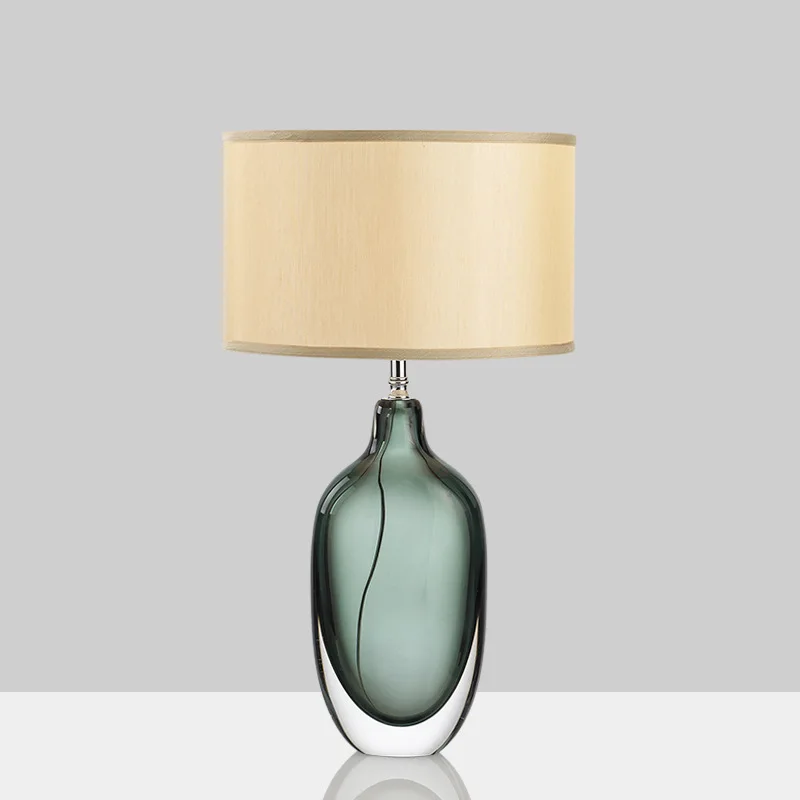 Nordic Style Gray / Blue Bottle Shape Clear Glass LED E27 Table Lamp with Fabric Shade Bedroom Bedside