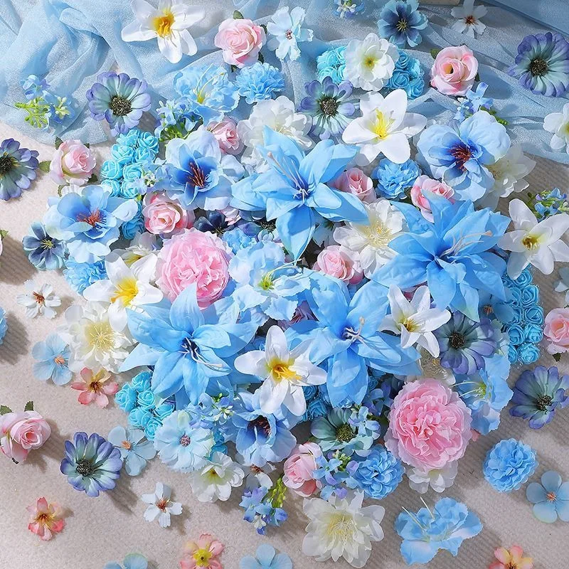 20/40/52 Stück Blau-Rosa Mix Künstliche Blumen Seidenblumen für Heimdekoration DIY Bastelzubehör Geschenke Braut Hochzeitsdekoration – Detail 9