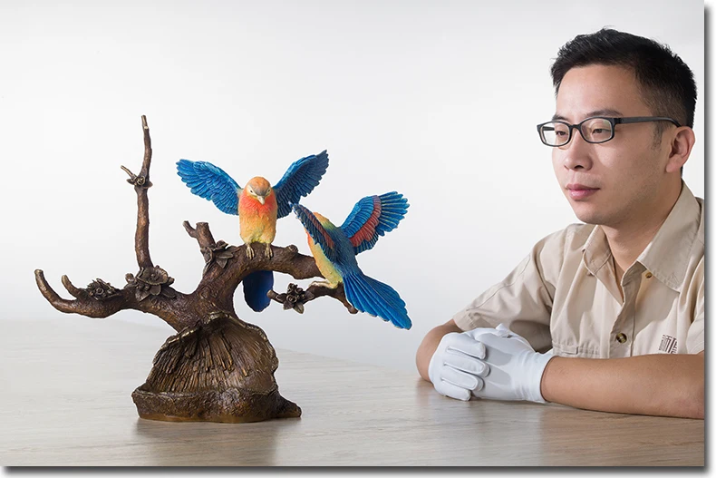 Unique TOP art -home office best Decoration 3D vivid Magpie bird plum blossom ART FENG SHUI bronze statue sculpture- 43 CM LARGE