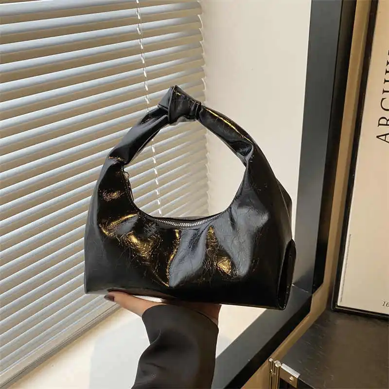 المرأة بلون بولي PU حقيبة يد سستة مطوي ريترو زلابية حقيبة الكورية المألوف بسيطة تنوعا حقائب الإبط الإناث