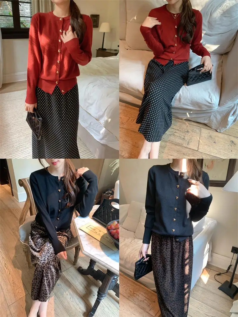 

Outsider round Ne Knitwear Cardigan Simple Ele Base Layer Autumn Winter Women's Faion Premium Quali Sweater