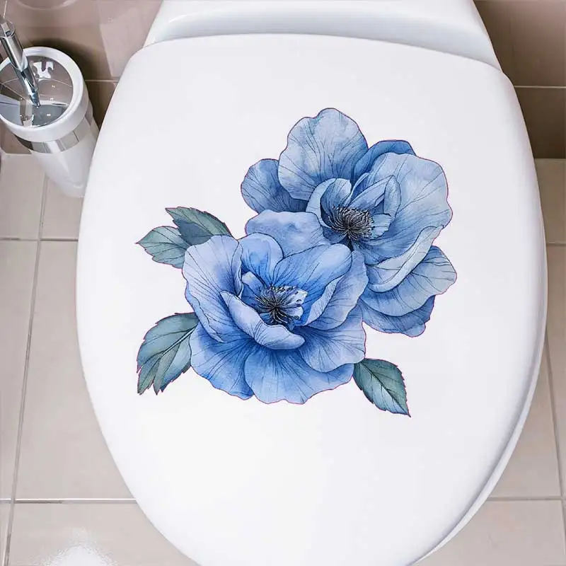Yellow Rose Oriental Flower Vinyl Stickers Beautiful Wall Decor for Bathroom Toilet - Flower Themed Home Decor B29