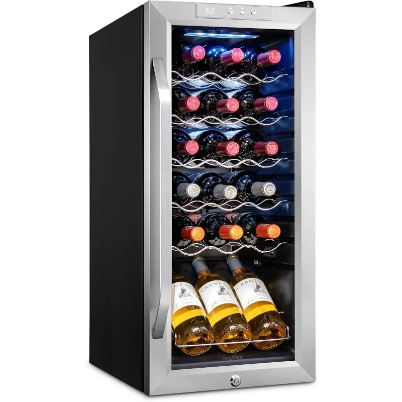 Ivation 18 Bottle Compressor Wine Cooler Refrigerator w/Lock | Large Freestanding Wine Cellar For Red, White