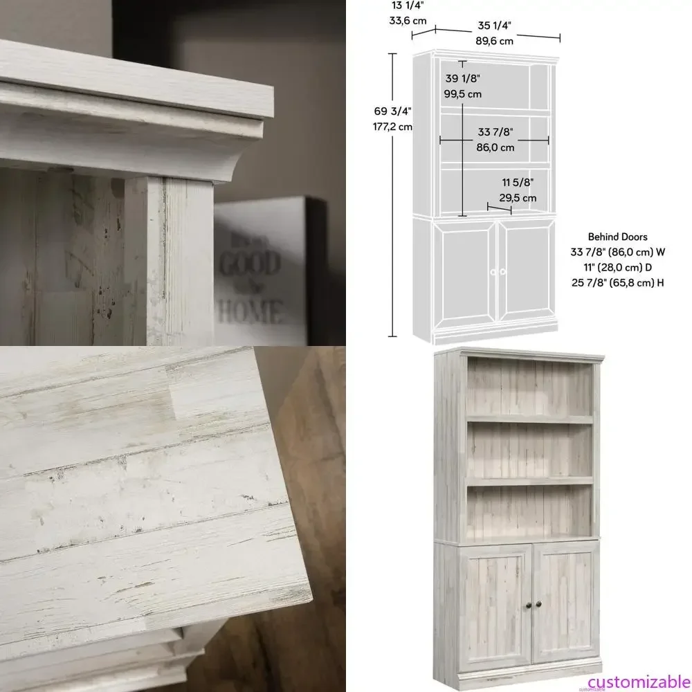 

Белый книжный шкаф в стиле Plank Style Select с местом для хранения и регулируемыми полками