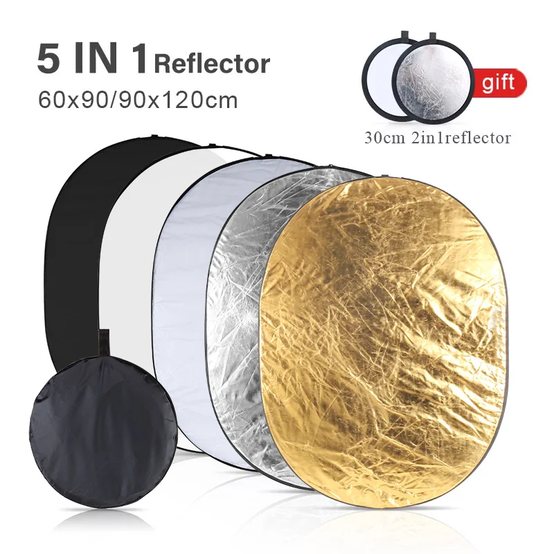 5 in 1 Reflector for Photo Studio Photography Collapsible Portable Light Diffuser Refletor with Carry Bag 60x90/90x120cm