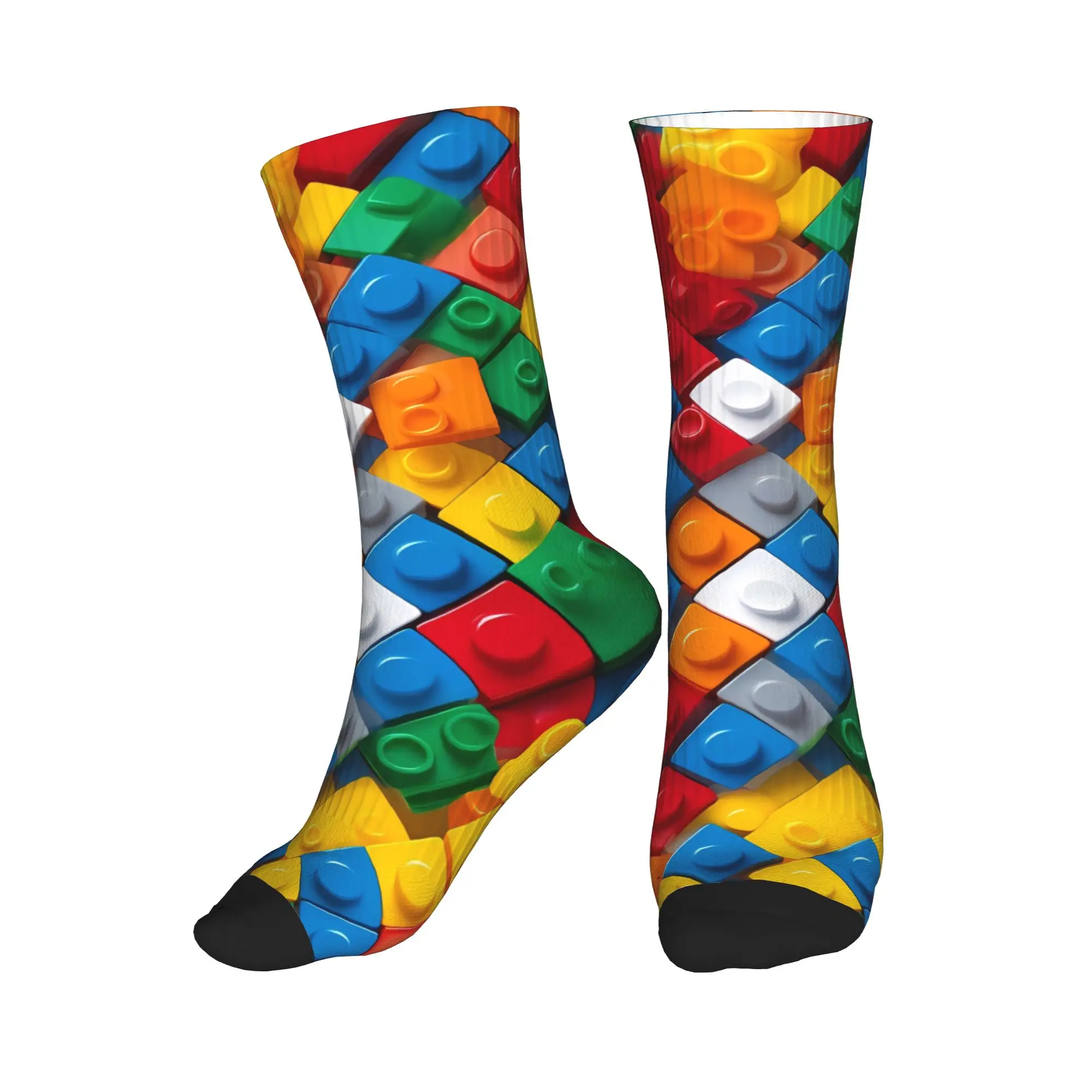 Realistic Scattered Building Blocks Pattern Stockings Couple Socks Soft Breathable Casual Socks Autumn Running Graphic Socks