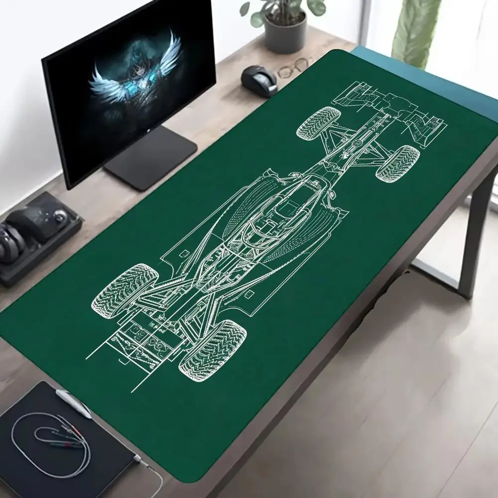 Racing Car Blueprint Large Desk Pad Sports Car Line Drawing Extended Gaming Mouse Pad Non Slip Stitched Edge Desk Mat Cave Decor