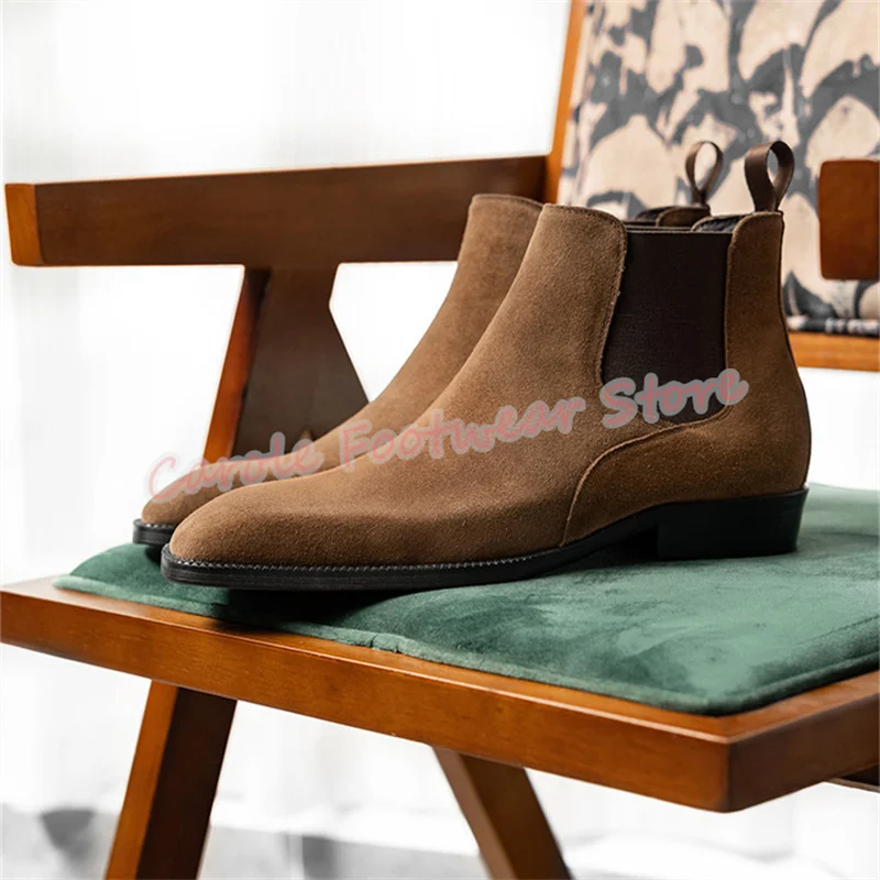 

High Quality Genuine Leather Male Chelsea Boots High Top Chunky Heel Slip-On Ankle Boots for Men Business Formal Dress Shoes