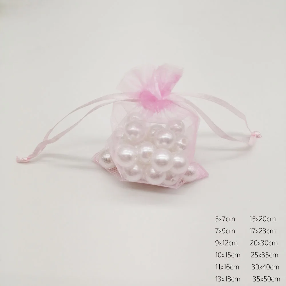 1000pcs Luxury Displays Organza Drawstring Gift Bags Pink Sachet Pouches Packaging Christmas Party Favors Wedding Jewelry Diy