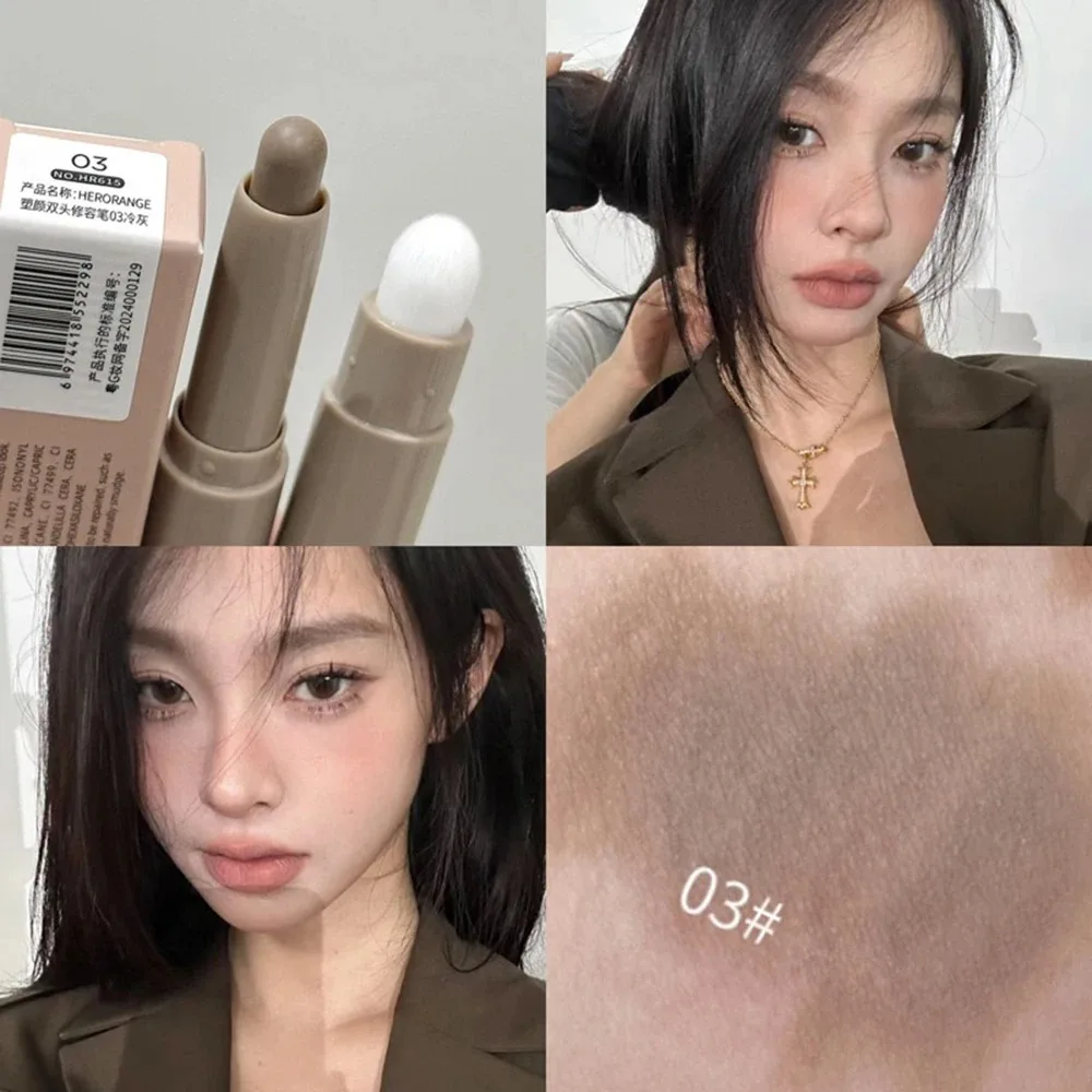 Highlighting & Bronzer Stick: Long Lasting Corrector with Brush, Brightening Concealer Pen, Nose Shadow, and Contouring image 4