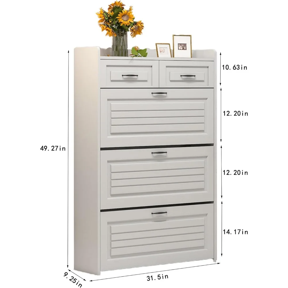 Narrow flip Shoe Cabinet -3-Layer flip Drawer+2 Storage Drawers, Ultra-Thin Shoe Cabinet Suitable for Various Shoes