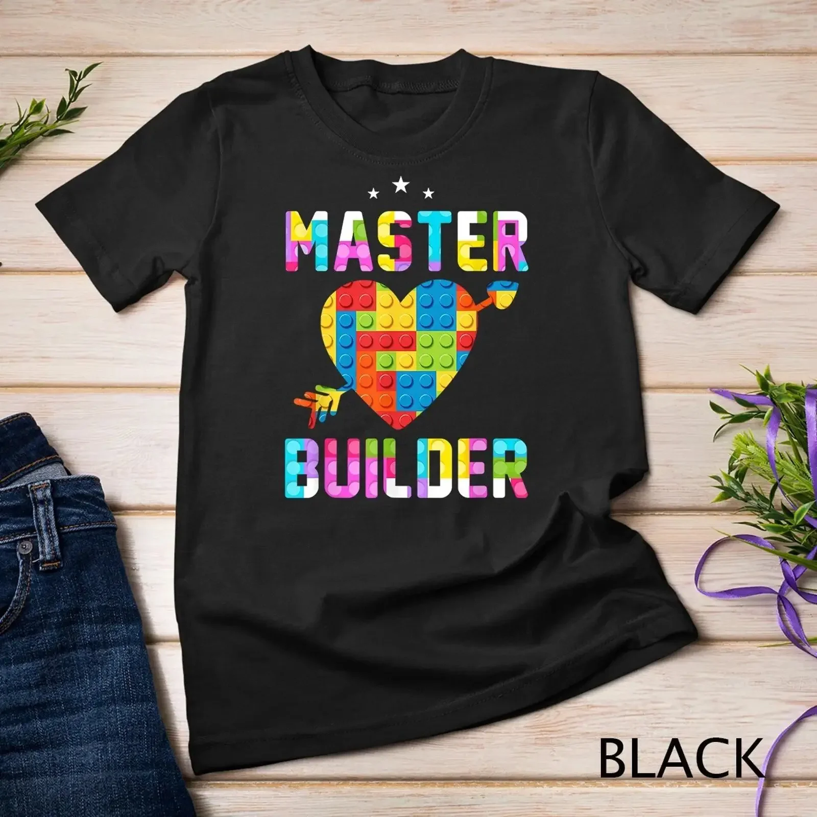 Cool Master Builder T Shirt Funny Building Blocks  vintage Washed homme Unisex designer clothes fashion graphic