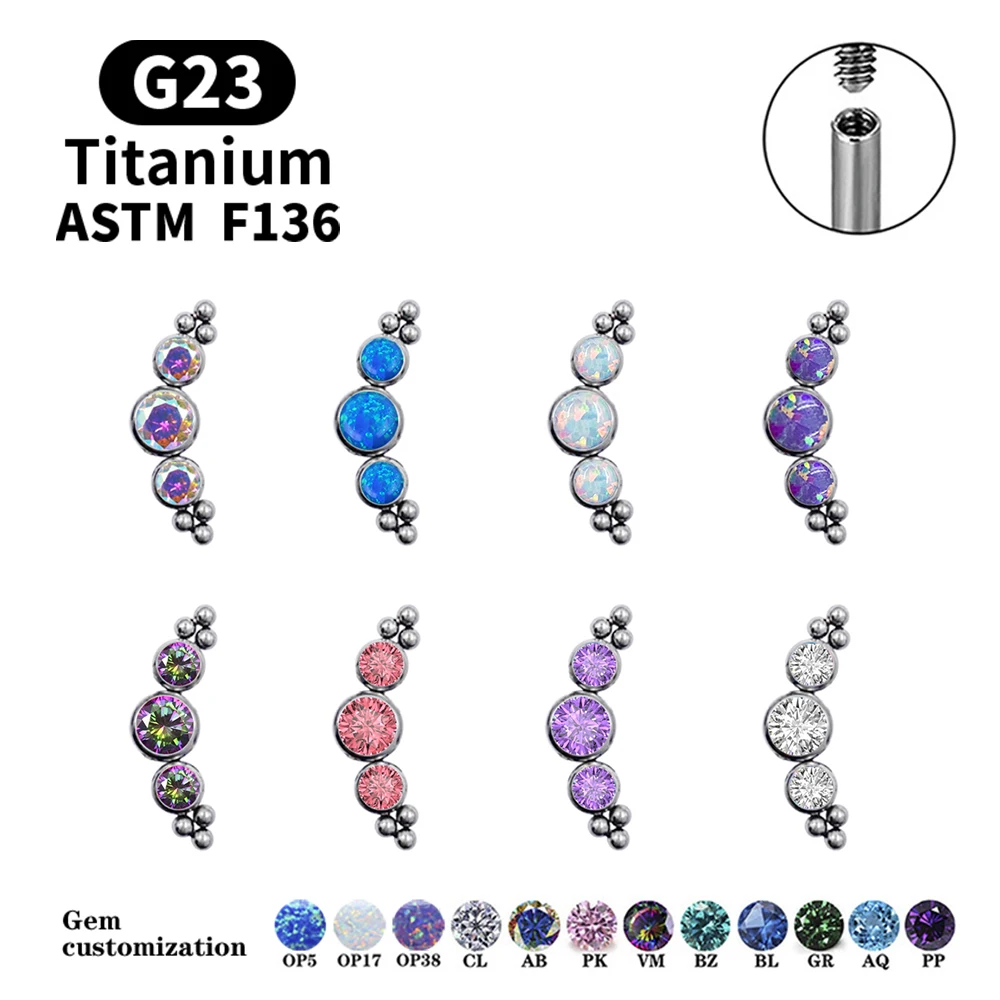 2021 F136 Titanium Implant Grade Opal Earrings Tragus Conch Cartilage Perforated Lip 16G Labret Internal Thread Piercing Jewelry