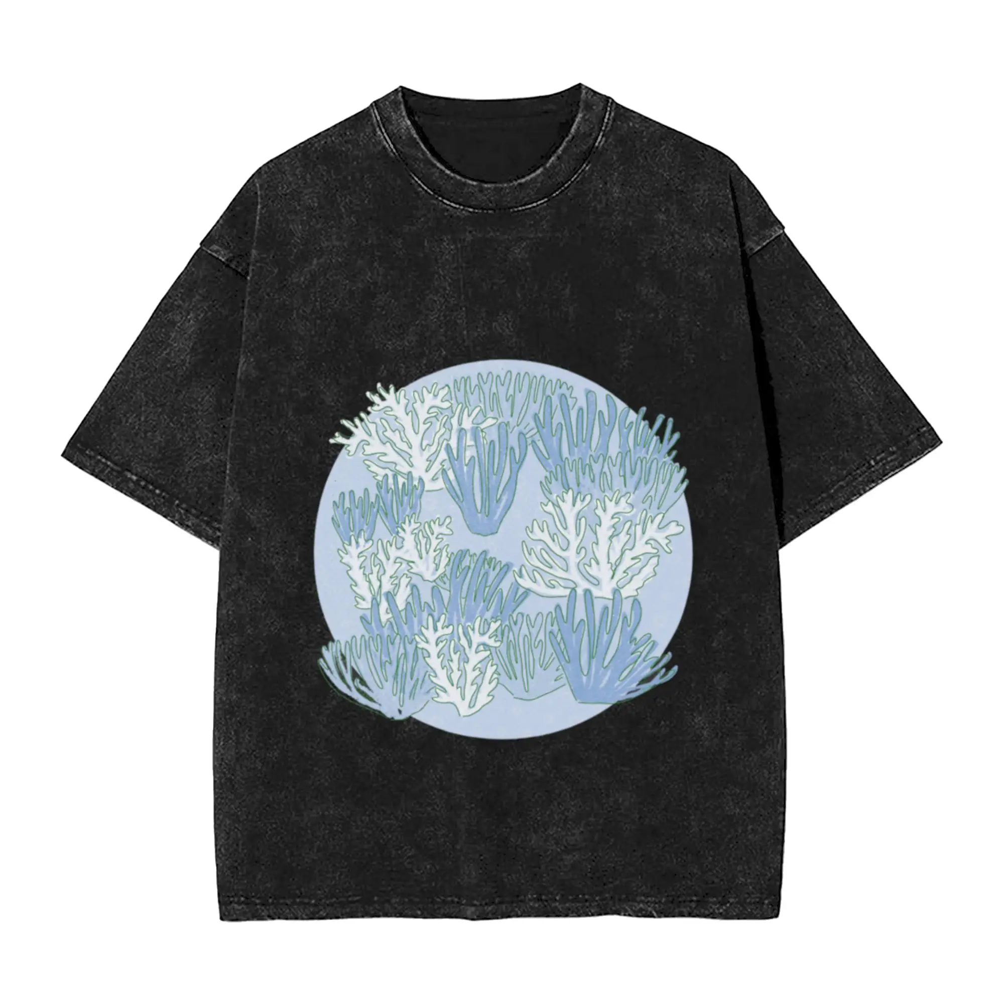 Pastel blues - Corals Classic Chic A Washed T Shirt Men's Women's Oversized Cotton Tees Tops
