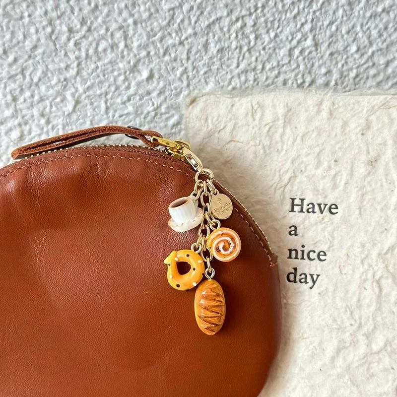 Distinctive Coffee, Bread, Doughnut Phone Charm Lanyard; Simulated Food Toys Keychain Accessory