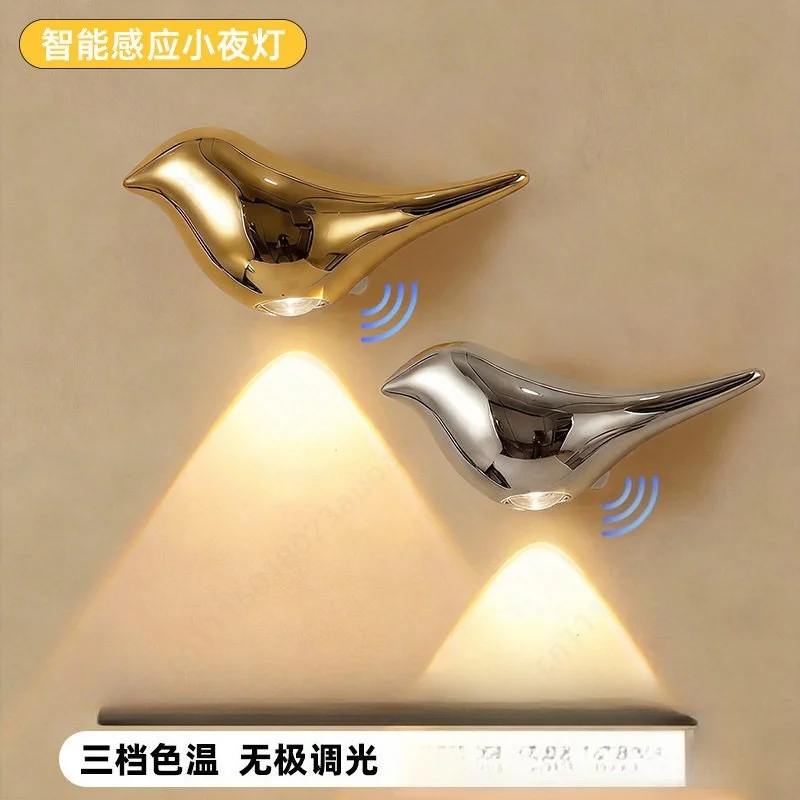 Bird Wall Sconce Rechargeable Motion Sensor Night Light Magnetic Dimmable Wireless Decor Lamp For Bedroom Hallway Decoration