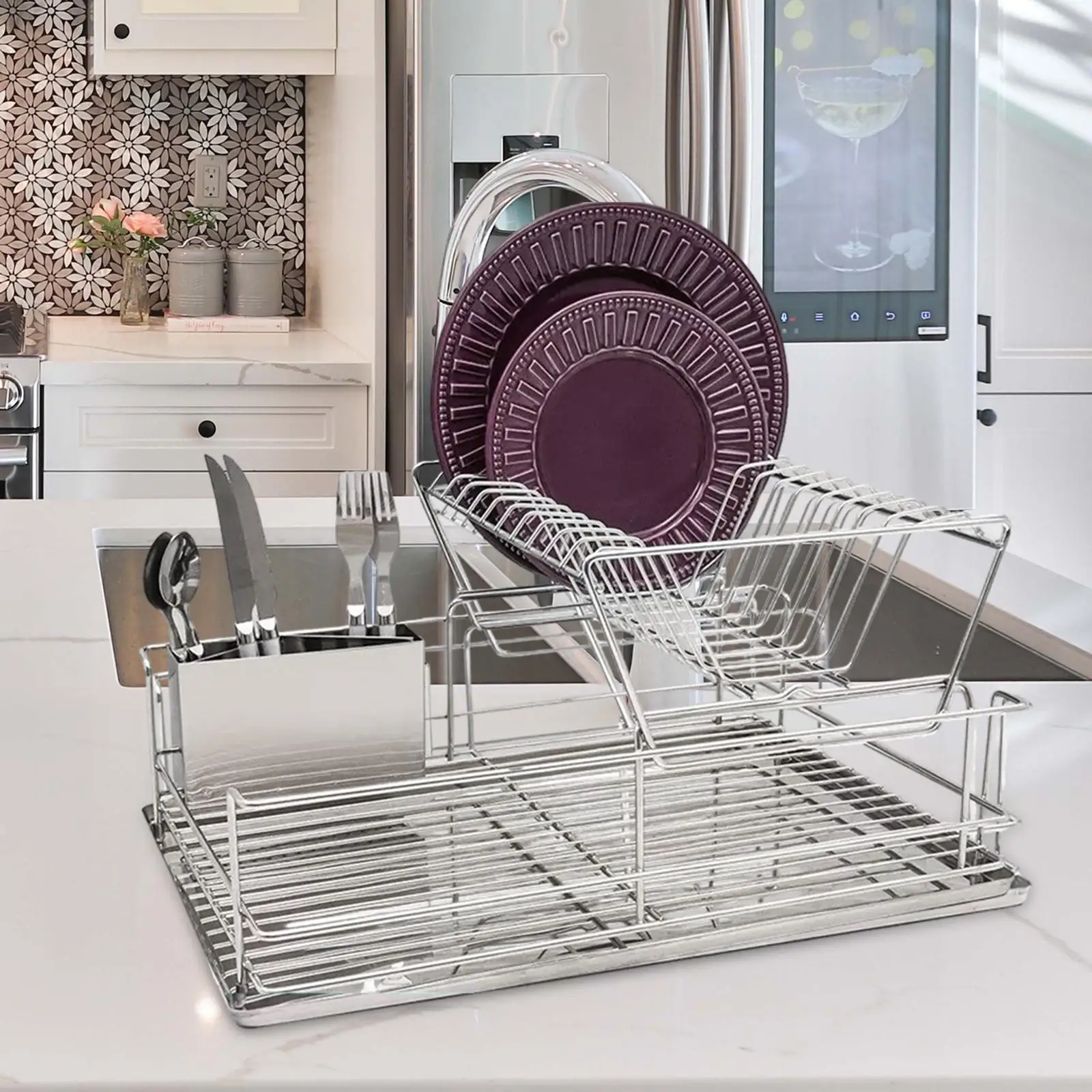 

Dish Drying Rack Countertop Utensil Organizer 2 Layer Bowl Organizer Kitchen