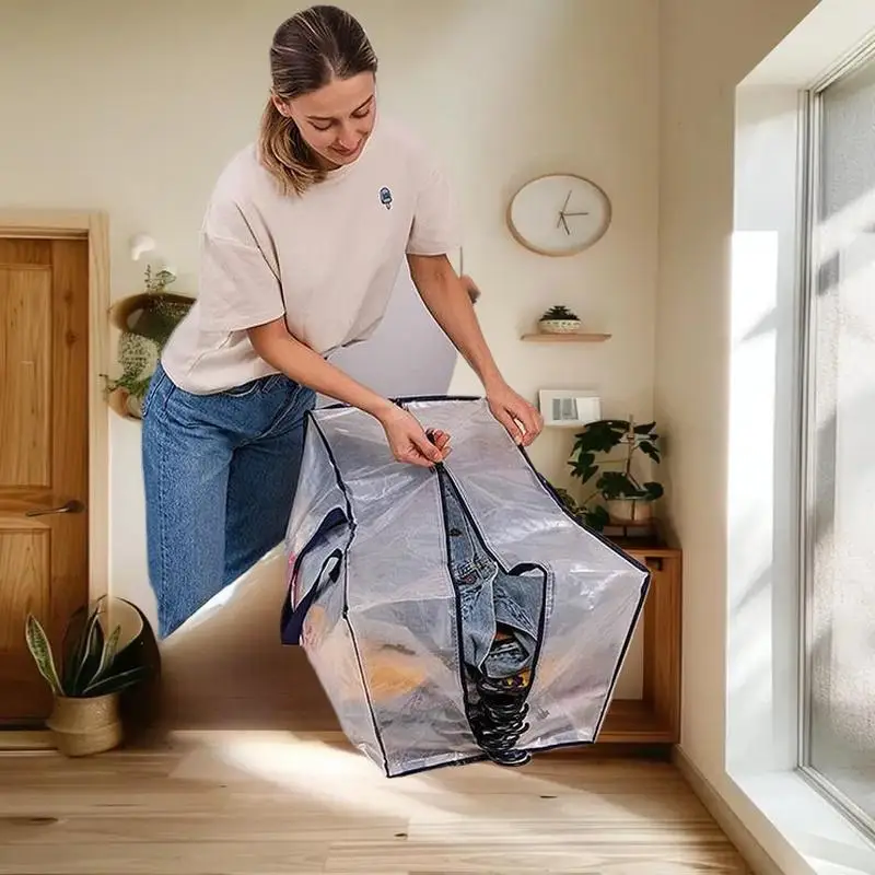 ถุงเก็บผ้านวมความจุขนาดใหญ่ - กระเป๋าจัดระเบียบแบบพับได้กันน้ำพร้อมแผงใสเพื่อการระบุได้ง่าย ปิดด้วยซิปคู่