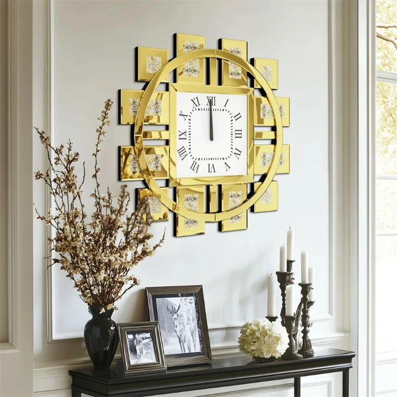 80 CM / 31.5 IN Crushed Diamond Mirrored Clock Silver / Gold Sparkling Twinkle Bling Home Decor