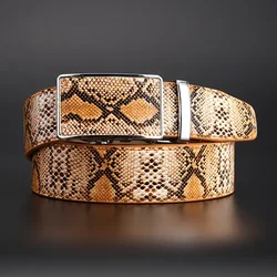 Cinturón de cuero de serpiente para hombre, hebilla automática, cinturón de cuero de vaca, cinturón de diseñador de negocios coreano