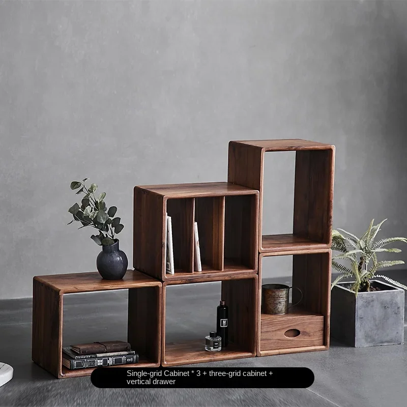 Nordic solid wood grid cabinet  Light luxury Creative organizer Living room standing bookshelf Multi functional storage rack hot