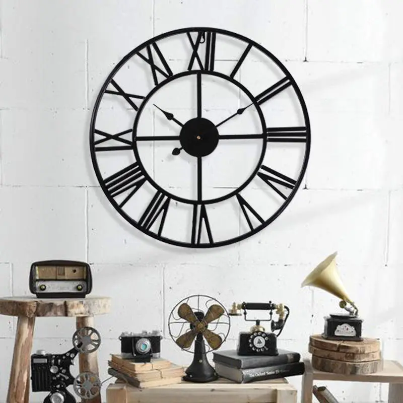 

Clocks, Wall Clocks, Living Room Wrought Iron Roman Numerals, Minimalist Wind, Wall-mounted Silent Personalized Industrial Wind
