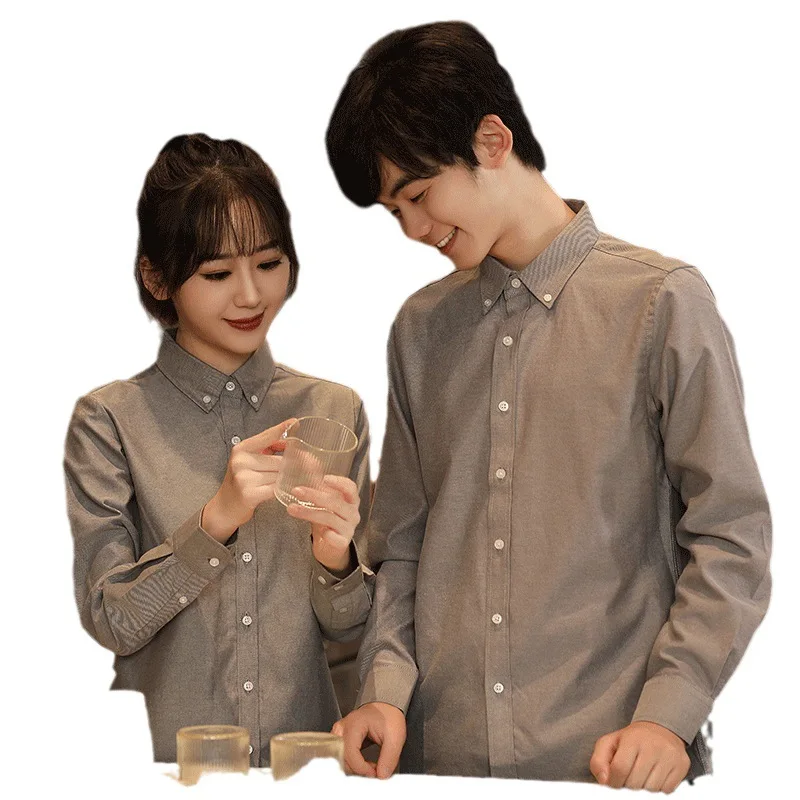 秋冬ウェイターホテル長袖シャツロビーマネージャー制服西洋レストランカフェライトグレーシャツ作業服