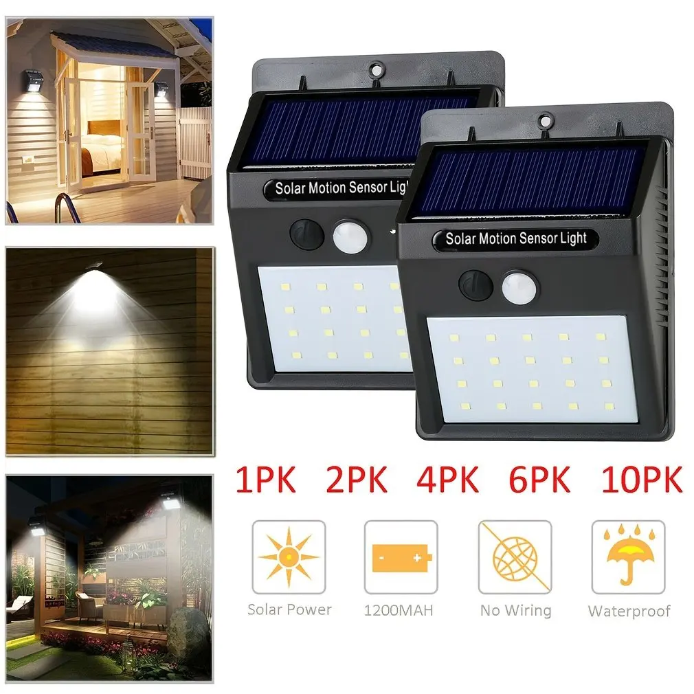20 LED Solar Light PIR Motion Sensor applique da parete lampada solare per esterni impermeabile a energia solare lampione stradale decorazione da giardino