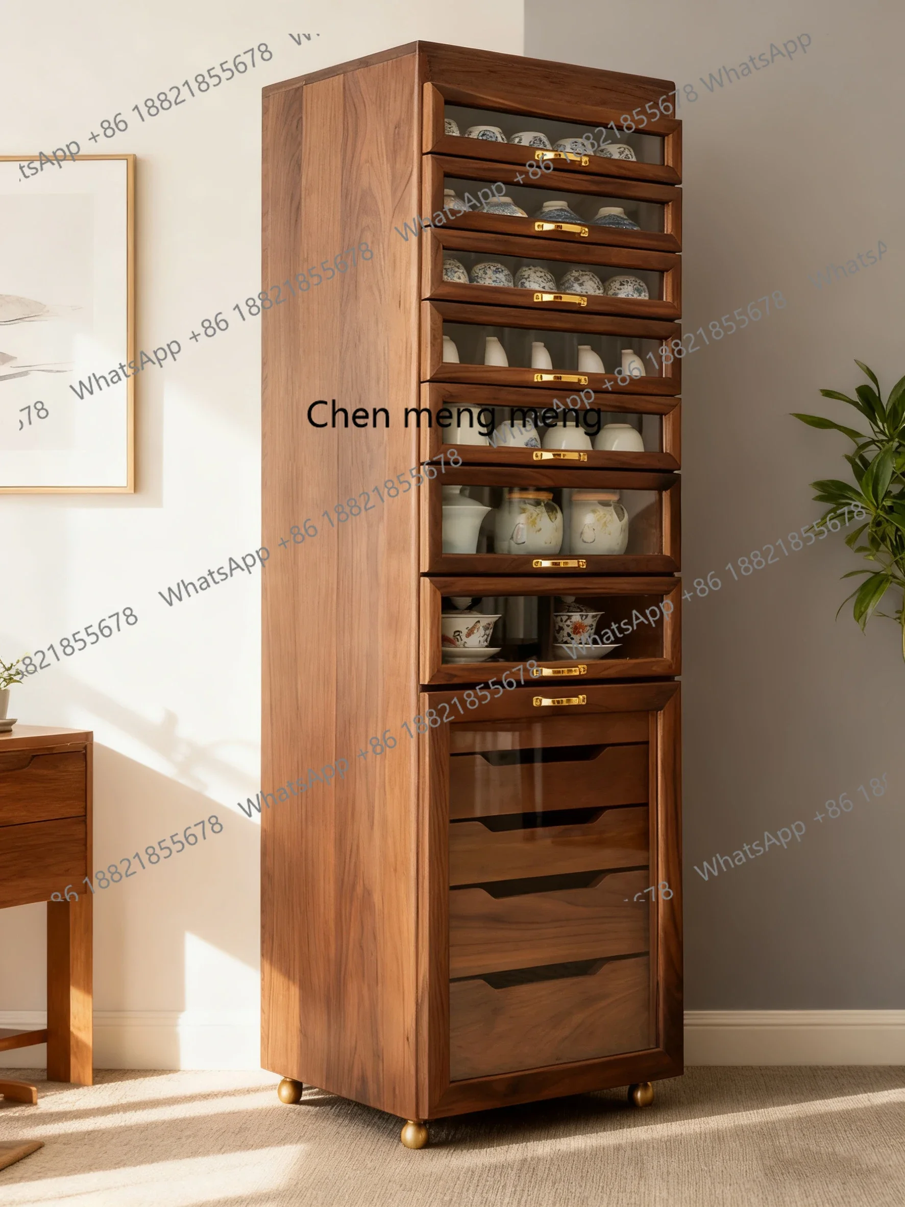 

Современный домашний шкаф для хранения, шкаф для чайного сервиза, средневековый шкаф из североамериканского черного ореха