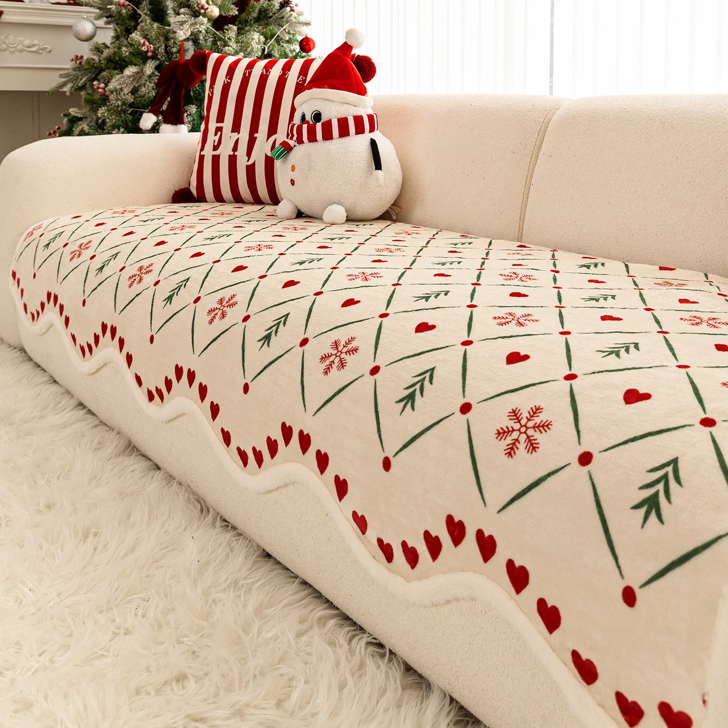Christmas Themed Sofa Cushion Winter 2026 Living Room Straight-Cut Cover Thick Plush Anti-Slip Cat-Scratch Resistant New Arrival