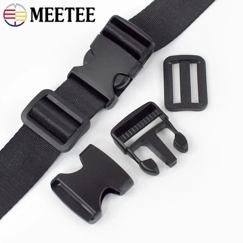 2/5Sets Meetee 20-50mm Nylon Webbing Tape Release Buckles Tri-Glide Sliders Bag Side Clasp Strap Ribbon Sewing DIY Accessories