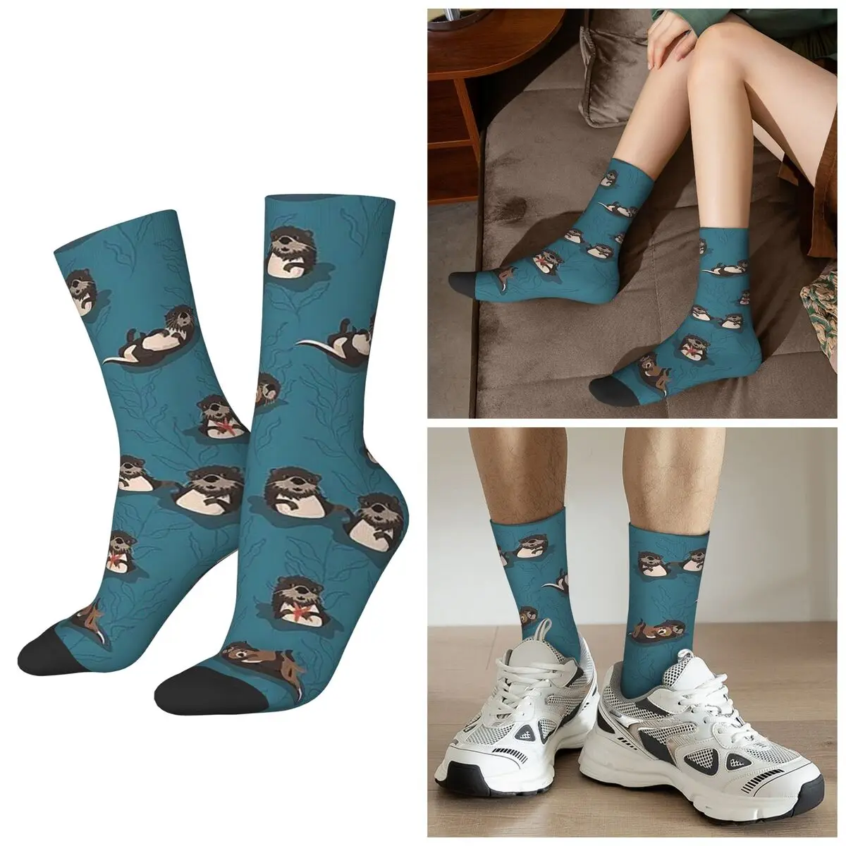 All Seasons Two Otter In The River Pattern Socks Harajuku Crew Socks Super Soft Stockings for Men Women Valentine's Day Gifts