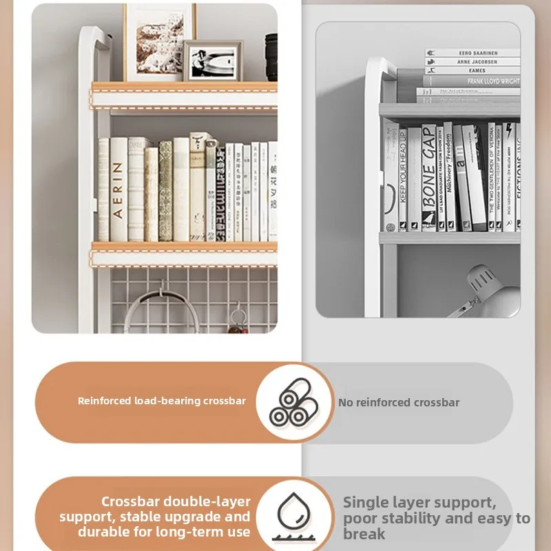 Bookshelf Bookcase with Grid Desktop Multi-layer Wrought Iron Shelf Student Computer Desk Table Hole Board Table Wooden Shelves