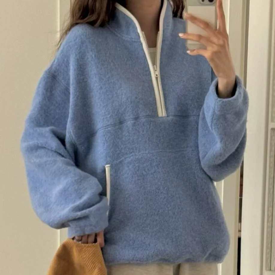 ファイオナブル ジッパー スウェットシャツ ジャケット レディース 暖かい スリ バーサタイル 秋冬 ヴィンテージ デザイン アンチエイジング トレンディ ストリートウェア