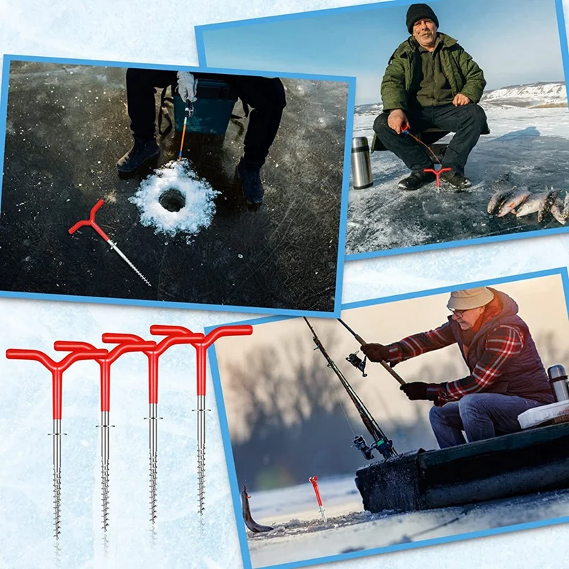 6Pcs Ice Anchor Ice Augers Ice Fishing Rod Holders Metal Tent Stakes Ice Fishing Shelter Accessories Spiral Tent Nails