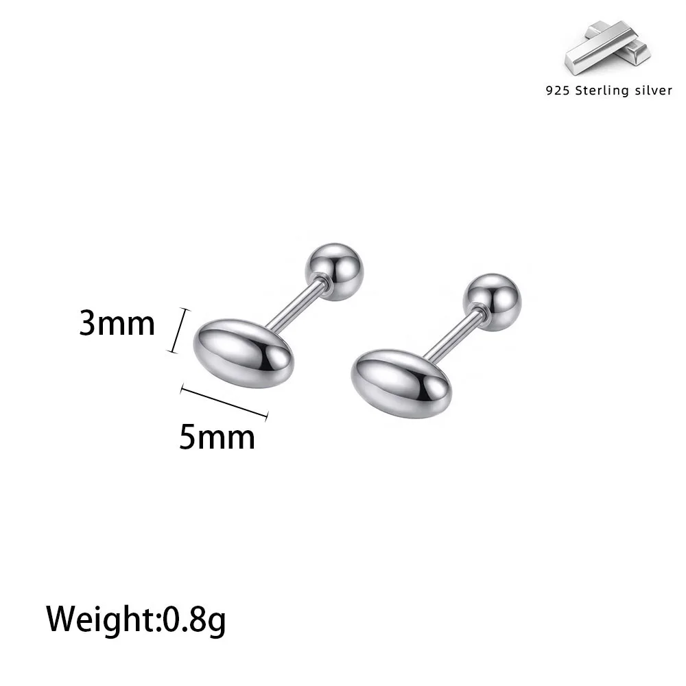 MIYEJI 100% Real 999 Sterling Silver Rice Grain Screw Bead Mini Stud Earrings For Women Party Fine Jewelry Piercing  Accessible