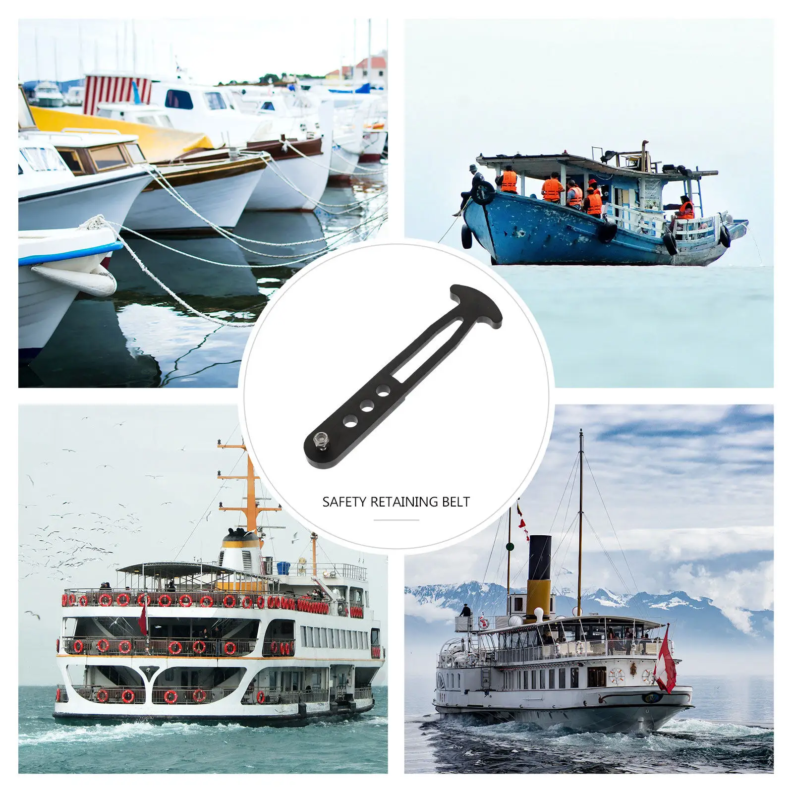 Rubber Buckle 3 Holes Safety Retaining Belt Durable Marine Accessory Black Corrosion Resistant Easy Install Yacht Ship