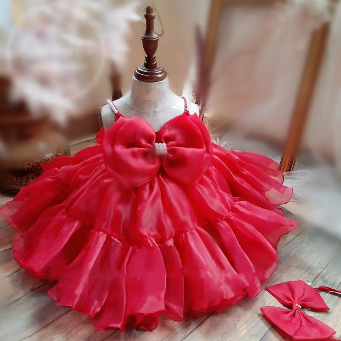 Vestido Puffy Flower Girl com Organza em camadas, vestido de princesa para festa de aniversário e Natal, roupa infantil para dia especial, novo