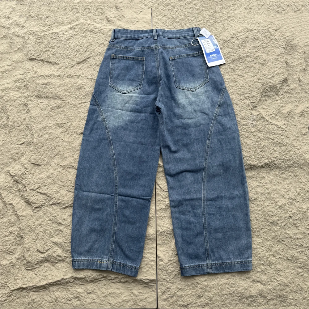 KUCLUT موضة جديدة نمط الشارع الشهير ملابس عتيقة فضفاضة كبيرة الحجم الساق الدنيم السراويل الجينز للرجال والنساء